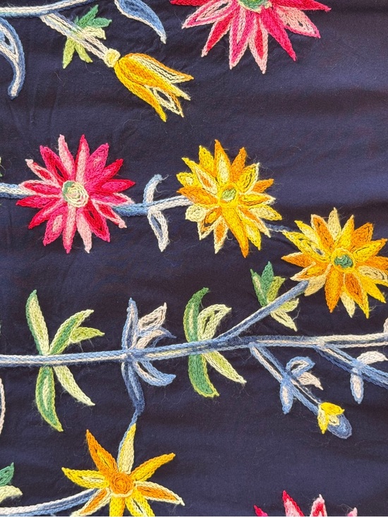 Vintage Navy Floral Embroidered off shoulder or Short-Sleeve Women's Top xs to s - Picture 10 of 15